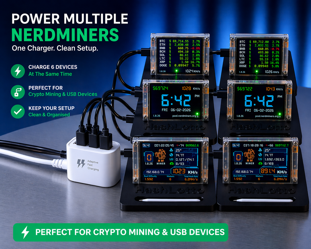 NerdMiner Desk Power Hub – 6× USB, 1.0m Cable